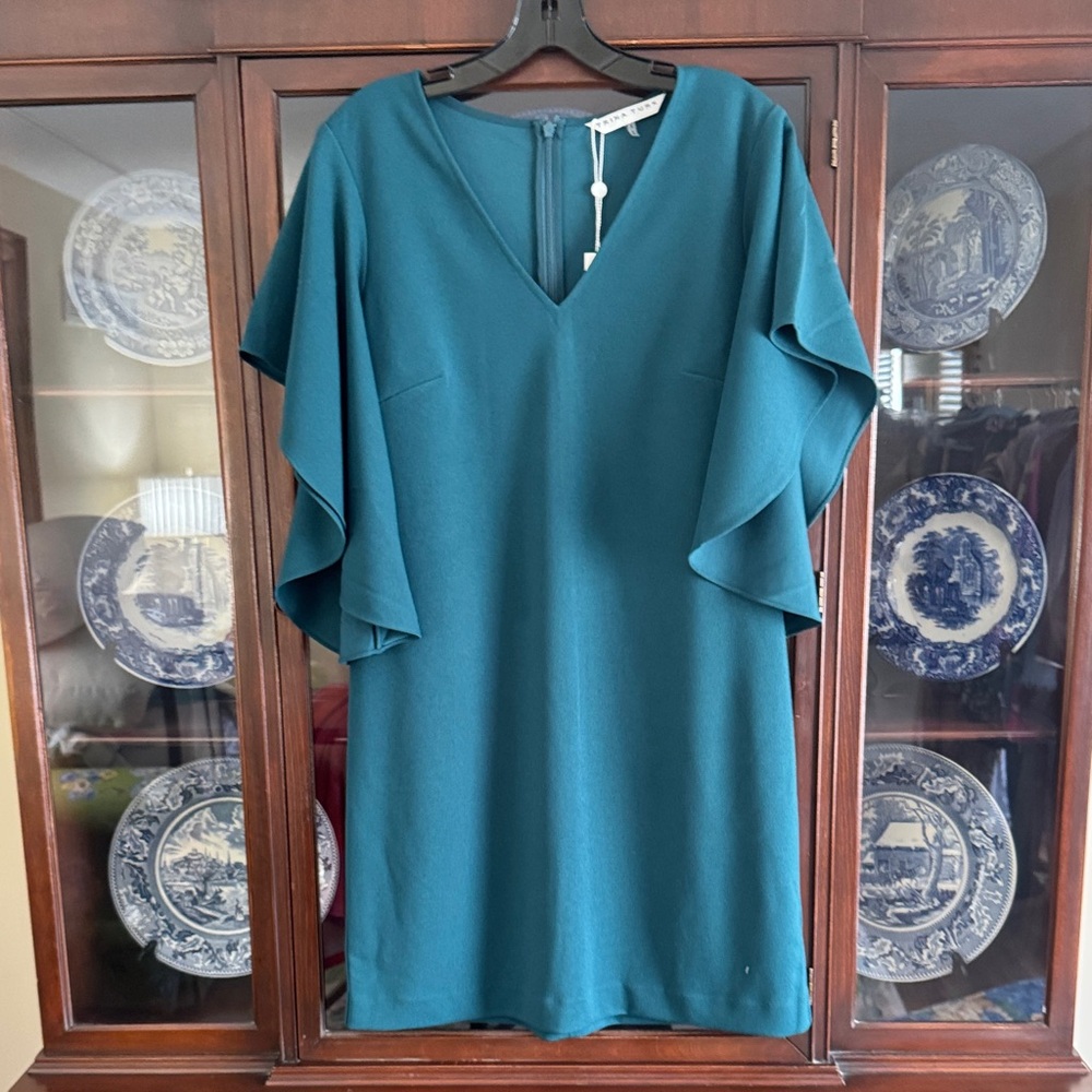 Trina Turk Teal V-Neck Dress